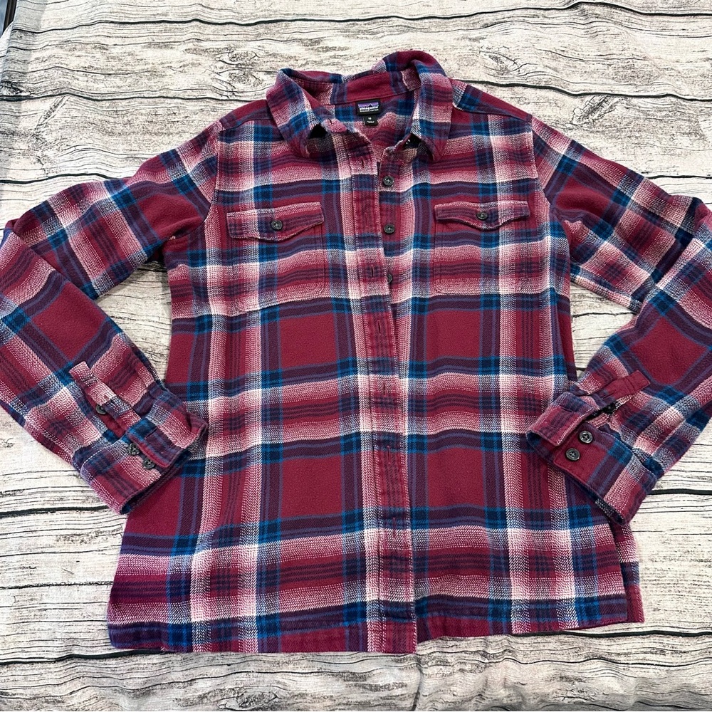 Patagonia Red and Blue Plaid Button Down Shirt